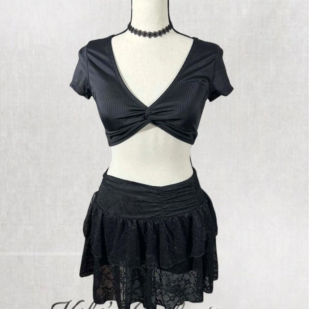 Goth Classic Knot Front Short Sleeved Bikini Top